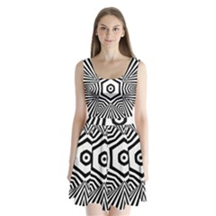 Black And White Line Art Stripes Pattern Split Back Mini Dress  by SpinnyChairDesigns