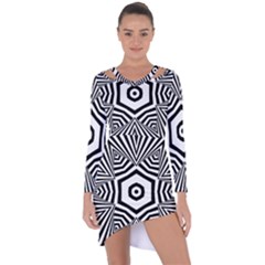 Black And White Line Art Stripes Pattern Asymmetric Cut-out Shift Dress by SpinnyChairDesigns