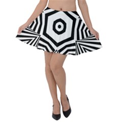 Black And White Line Art Stripes Pattern Velvet Skater Skirt by SpinnyChairDesigns