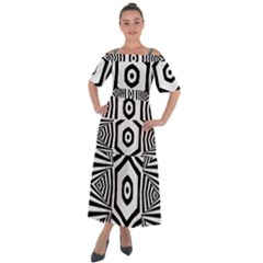 Black And White Line Art Stripes Pattern Shoulder Straps Boho Maxi Dress  by SpinnyChairDesigns