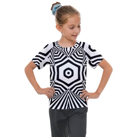 Black And White Line Art Stripes Pattern Kids  Mesh Piece Tee by SpinnyChairDesigns