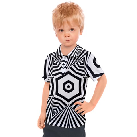 Black And White Line Art Stripes Pattern Kids  Polo Tee by SpinnyChairDesigns