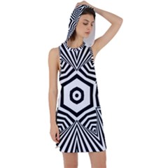 Black And White Line Art Stripes Pattern Racer Back Hoodie Dress by SpinnyChairDesigns