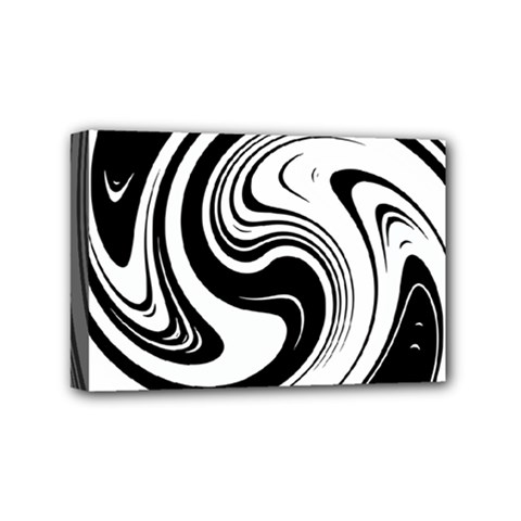 Black And White Swirl Spiral Swoosh Pattern Mini Canvas 6  X 4  (stretched) by SpinnyChairDesigns