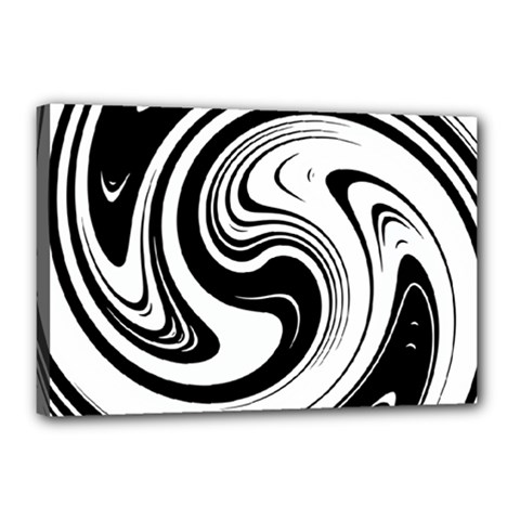 Black And White Swirl Spiral Swoosh Pattern Canvas 18  X 12  (stretched) by SpinnyChairDesigns