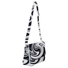 Black And White Swirl Spiral Swoosh Pattern Shoulder Bag With Back Zipper by SpinnyChairDesigns