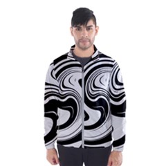 Black And White Swirl Spiral Swoosh Pattern Men s Windbreaker by SpinnyChairDesigns