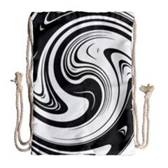 Black And White Swirl Spiral Swoosh Pattern Drawstring Bag (large) by SpinnyChairDesigns