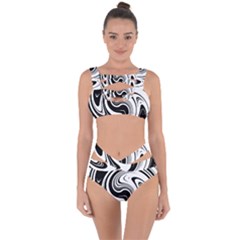 Black And White Swirl Spiral Swoosh Pattern Bandaged Up Bikini Set  by SpinnyChairDesigns