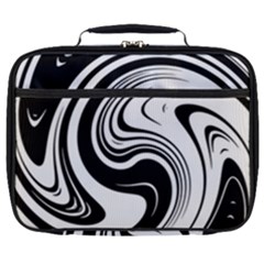 Black And White Swirl Spiral Swoosh Pattern Full Print Lunch Bag by SpinnyChairDesigns