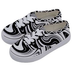 Black And White Swirl Spiral Swoosh Pattern Kids  Classic Low Top Sneakers by SpinnyChairDesigns