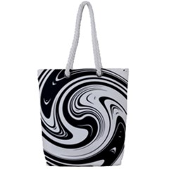 Black And White Swirl Spiral Swoosh Pattern Full Print Rope Handle Tote (small) by SpinnyChairDesigns