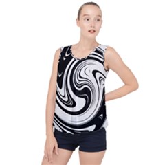 Black And White Swirl Spiral Swoosh Pattern Bubble Hem Chiffon Tank Top by SpinnyChairDesigns