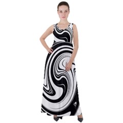 Black And White Swirl Spiral Swoosh Pattern Empire Waist Velour Maxi Dress by SpinnyChairDesigns