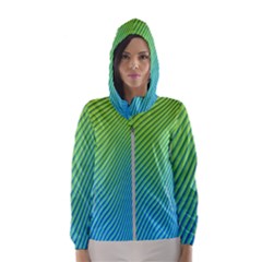 Blue Green Abstract Stripe Pattern  Women s Hooded Windbreaker by SpinnyChairDesigns