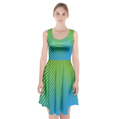 Blue Green Abstract Stripe Pattern  Racerback Midi Dress by SpinnyChairDesigns