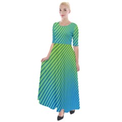 Blue Green Abstract Stripe Pattern  Half Sleeves Maxi Dress by SpinnyChairDesigns
