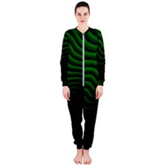 Black And Green Abstract Stripes Gradient Onepiece Jumpsuit (ladies)  by SpinnyChairDesigns