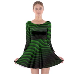 Black And Green Abstract Stripes Gradient Long Sleeve Skater Dress by SpinnyChairDesigns