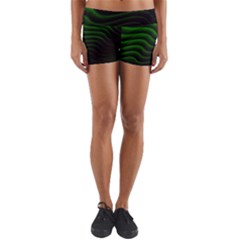 Black And Green Abstract Stripes Gradient Yoga Shorts by SpinnyChairDesigns