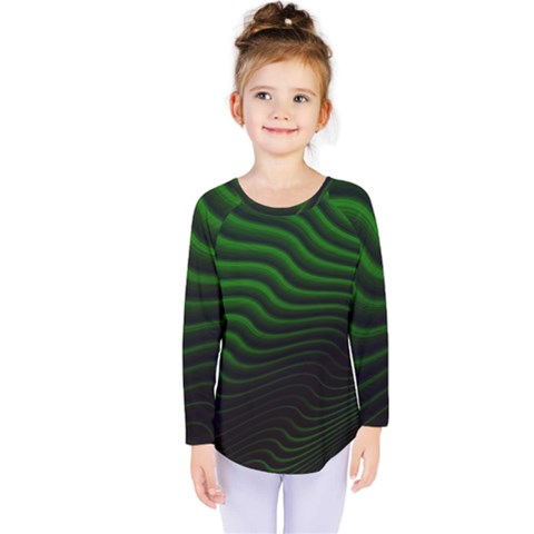 Black And Green Abstract Stripes Gradient Kids  Long Sleeve Tee by SpinnyChairDesigns