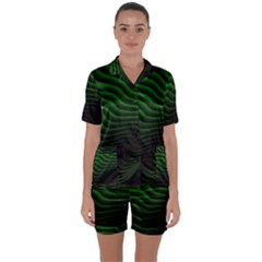 Black And Green Abstract Stripes Gradient Satin Short Sleeve Pyjamas Set by SpinnyChairDesigns