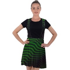 Black And Green Abstract Stripes Gradient Velvet Suspender Skater Skirt by SpinnyChairDesigns