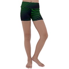 Black And Green Abstract Stripes Gradient Kids  Lightweight Velour Yoga Shorts by SpinnyChairDesigns