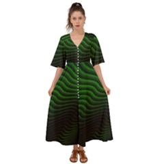 Black And Green Abstract Stripes Gradient Kimono Sleeve Boho Dress by SpinnyChairDesigns