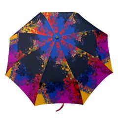Colorful Paint Splatter Texture Red Black Yellow Blue Folding Umbrellas by SpinnyChairDesigns
