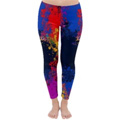 Colorful Paint Splatter Texture Red Black Yellow Blue Classic Winter Leggings by SpinnyChairDesigns