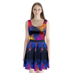 Colorful Paint Splatter Texture Red Black Yellow Blue Split Back Mini Dress  by SpinnyChairDesigns