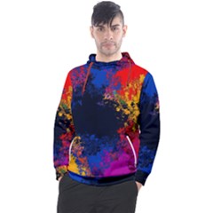 Colorful Paint Splatter Texture Red Black Yellow Blue Men s Pullover Hoodie by SpinnyChairDesigns