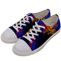 Colorful Paint Splatter Texture Red Black Yellow Blue Women s Low Top Canvas Sneakers by SpinnyChairDesigns