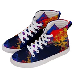 Colorful Paint Splatter Texture Red Black Yellow Blue Men s Hi-top Skate Sneakers by SpinnyChairDesigns