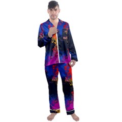 Colorful Paint Splatter Texture Red Black Yellow Blue Men s Long Sleeve Satin Pyjamas Set by SpinnyChairDesigns