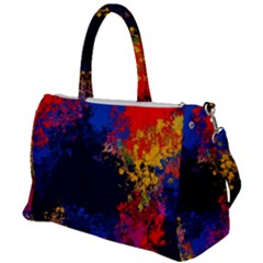 Colorful Paint Splatter Texture Red Black Yellow Blue Duffel Travel Bag by SpinnyChairDesigns