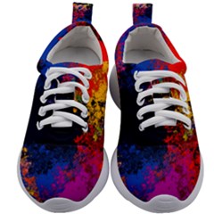 Colorful Paint Splatter Texture Red Black Yellow Blue Kids Athletic Shoes by SpinnyChairDesigns