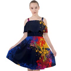 Colorful Paint Splatter Texture Red Black Yellow Blue Cut Out Shoulders Chiffon Dress by SpinnyChairDesigns