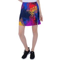 Colorful Paint Splatter Texture Red Black Yellow Blue Tennis Skirt by SpinnyChairDesigns