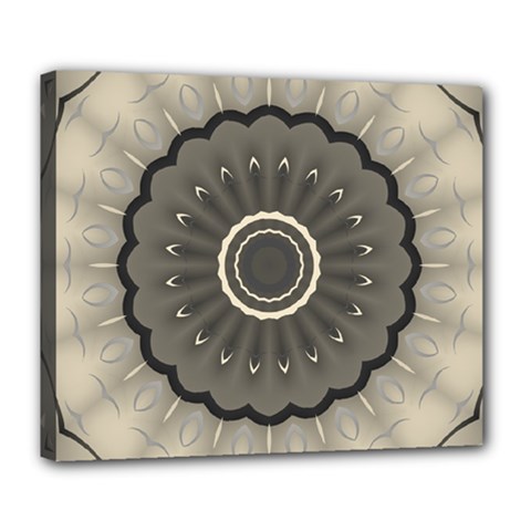 Beige Kaleidoscope Mandala Arabesque Pattern Deluxe Canvas 24  X 20  (stretched) by SpinnyChairDesigns