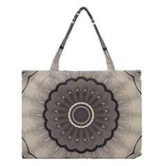 Beige Kaleidoscope Mandala Arabesque Pattern Medium Tote Bag by SpinnyChairDesigns