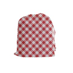 Picnic Gingham Red White Checkered Plaid Pattern Drawstring Pouch (large) by SpinnyChairDesigns