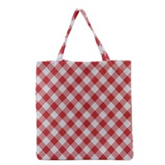 Picnic Gingham Red White Checkered Plaid Pattern Grocery Tote Bag by SpinnyChairDesigns
