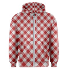 Picnic Gingham Red White Checkered Plaid Pattern Men s Zipper Hoodie by SpinnyChairDesigns