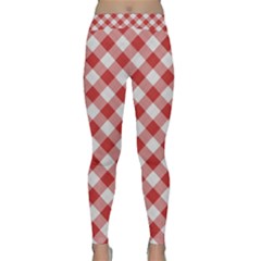 Picnic Gingham Red White Checkered Plaid Pattern Classic Yoga Leggings by SpinnyChairDesigns