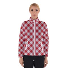 Picnic Gingham Red White Checkered Plaid Pattern Winter Jacket by SpinnyChairDesigns