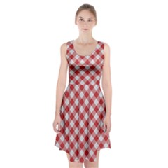 Picnic Gingham Red White Checkered Plaid Pattern Racerback Midi Dress by SpinnyChairDesigns