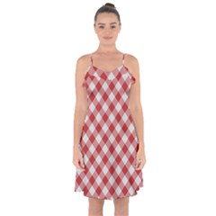 Picnic Gingham Red White Checkered Plaid Pattern Ruffle Detail Chiffon Dress by SpinnyChairDesigns