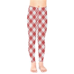 Picnic Gingham Red White Checkered Plaid Pattern Kids  Leggings by SpinnyChairDesigns